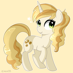 Size: 2649x2681 | Tagged: safe, artist:emera33, sweet biscuit, pony, unicorn, g4, cute, female, high res, raised hoof, smiling, solo