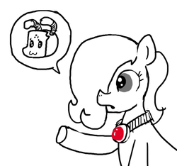 Size: 640x600 | Tagged: safe, artist:ficficponyfic, oc, oc only, oc:emerald jewel, earth pony, pony, wasp, colt quest, amulet, child, colt, concerned, foal, hair over one eye, male, monochrome, partial color, solo focus, story included, talking