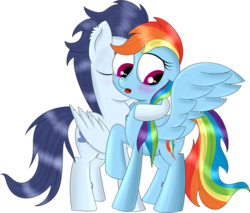 Size: 1819x1547 | Tagged: safe, artist:brok-enwings, rainbow dash, soarin', pony, g4, backwards cutie mark, duo, male, ship:soarindash, shipping, simple background, straight, transparent background