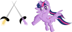 Size: 3924x1769 | Tagged: safe, artist:brok-enwings, twilight sparkle, alicorn, pony, g4, female, fencing, magic, simple background, solo, telekinesis, transparent background, twilight sparkle (alicorn)