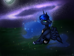 Size: 1000x757 | Tagged: safe, artist:11-shadow, princess luna, pony, g4, female, moon, night, solo