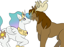 Size: 1280x951 | Tagged: safe, artist:tartsarts, princess celestia, oc, oc:tartaurus, moose, g4