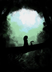 Size: 800x1106 | Tagged: safe, artist:vadkaart, angel bunny, fluttershy, g4, duo, rear view, silhouette