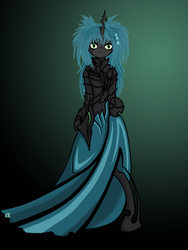 Size: 1920x2560 | Tagged: dead source, safe, artist:vadkaart, queen chrysalis, changeling, changeling queen, anthro, g4, clothes, dress, female, solo