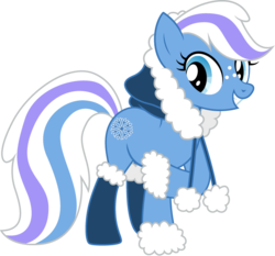 Size: 715x666 | Tagged: safe, artist:cloudy glow, snowflake (g3), earth pony, pony, g3, g4, blue coat, cape, cloak, clothes, female, freckles, g3 to g4, generation leap, i can't believe it's not hasbro studios, show accurate, simple background, snow, snowflake, socks, solo, transparent background, vector