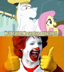 Size: 532x596 | Tagged: safe, bulk biceps, fluttershy, g4, my little pony: friendship is magic, rainbow falls, clown, exploitable meme, meme, replacement meme, ronald mcdonald, thumbs up