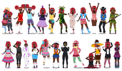 Size: 3250x1900 | Tagged: safe, artist:kathara_khan, chancellor puddinghead, fili-second, pinkie pie, human, a friend in deed, buckball season, dragon quest, g4, my little pony equestria girls: friendship games, my little pony equestria girls: legend of everfree, over a barrel, party of one, ppov, scare master, testing testing 1-2-3, the best night ever, the cutie mark chronicles, the cutie re-mark, twilight's kingdom, winter wrap up, :3, alternate hairstyle, alternate universe, armor, belly button, bodypaint, bodysuit, boots, bracelet, camouflage, child, choker, clothes, converse, crying, crystal prep academy uniform, crystal prep shadowbolts, dark skin, dress, elbow pads, fishnet stockings, fist bump, gala dress, garter belt, garters, glasses, gloves, hair bow, hat, head pat, hearth's warming eve, high five, high heels, hood, hoodie, hug, humanized, ice skates, ice skating, jacket, jewelry, jumping, kisekae, knee pads, kneesocks, leg warmers, microskirt, midriff, miniskirt, neckerchief, necklace, night vision goggles, one eye closed, pajamas, pants, peace sign, pinkamena diane pie, power ponies, rainbow power, rapper pie, roller skates, ruffles, sailor uniform, scar, scarf, school uniform, shirt, shoes, shorts, simple background, skates, skirt, sneakers, sneaking suit, socks, spear, striped socks, sweater, swimsuit, tank top, thigh highs, thigh socks, tongue out, top hat, underwear, vest, wall of tags, weapon, white background, wink