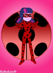 Size: 2550x3500 | Tagged: safe, artist:robukun, twilight sparkle, equestria girls, g4, becoming what you fear, clothes, crossover, female, high res, irony, ladybug (miraculous ladybug), miraculous ladybug, solo, superhero