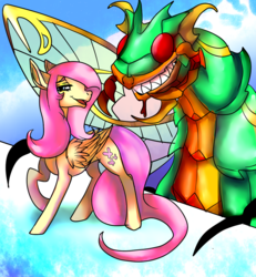 Size: 1000x1080 | Tagged: safe, artist:brainiac, fluttershy, insect, pegasus, pony, g4, female, full body, giant insect, jesterpeed, monster