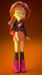 Size: 1080x1920 | Tagged: safe, artist:rjrgmc28, sunset shimmer, equestria girls, g4, 3d, blender, clothes, eyes closed, female, jacket, leather, leather jacket, singing, skirt, solo, teeth