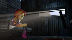 Size: 3840x2160 | Tagged: safe, artist:legoguy9875, sunset shimmer, human, equestria girls, g4, 3d, bed, chair, female, high res, room, sitting, solo, source filmmaker, sunlight, thinking, window