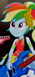 Size: 250x548 | Tagged: safe, screencap, rainbow dash, equestria girls, g4, my little pony equestria girls: legend of everfree, cropped, cute, female, guitar, musical instrument, solo