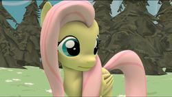 Size: 1278x723 | Tagged: safe, artist:dixie normous, fluttershy, friendship is magic, 3d, cute, female, forest, looking away, shyabetes, solo, source filmmaker