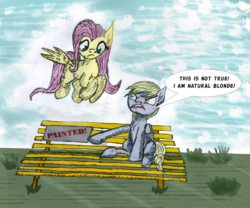 Size: 1024x853 | Tagged: safe, artist:athlete-grizzle, derpy hooves, fluttershy, pegasus, pony, g4, duo, female, mare, wet paint