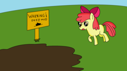 Size: 2550x1428 | Tagged: safe, artist:amateur-draw, apple bloom, g4, 1000 hours in ms paint, female, ms paint, mud, sign, solo