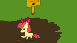 Size: 2550x1428 | Tagged: safe, artist:amateur-draw, apple bloom, g4, 1000 hours in ms paint, female, ms paint, mud, sign, solo