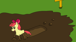 Size: 2550x1428 | Tagged: safe, artist:amateur-draw, apple bloom, g4, 1000 hours in ms paint, female, ms paint, mud, muddy, sign, solo