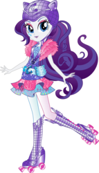 Size: 8308x14562 | Tagged: safe, artist:sugar-loop, rarity, equestria girls, g4, my little pony equestria girls: friendship games, official, .ai available, .svg available, absurd resolution, alternative cutie mark placement, backcard, box art, clothes, dress, female, helmet, looking at you, raised leg, roller derby, roller skates, simple background, solo, sporty style, transparent background, vector