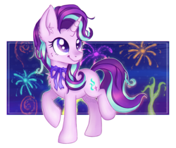 Size: 700x589 | Tagged: safe, artist:falldust, starlight glimmer, g4, chest fluff, female, fireworks, raised hoof, raised leg, solo