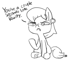 Size: 2209x1921 | Tagged: safe, artist:pabbley, prim hemline, g4, black and white, dialogue, female, frown, grayscale, monochrome, nose wrinkle, simple background, sitting, sneer, solo, underhoof, white background