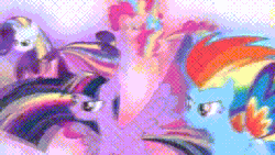 Size: 368x208 | Tagged: safe, applejack, fluttershy, pinkie pie, rainbow dash, rarity, twilight sparkle, alicorn, namekian, pony, g4, animated, dragon ball, dragon ball z, female, future trunks, gif, male, mane six, piccolo (dragon ball), rainbow power, rainbow power applejack, rainbow power fluttershy, rainbow power mane 6, rainbow power pinkie pie, rainbow power rainbow dash, rainbow power rarity, rainbow power twilight sparkle, son gohan, son goku, super saiyan, trunks (dragon ball), twilight sparkle (alicorn), vegeta