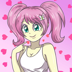 Size: 3264x3258 | Tagged: safe, artist:sumin6301, fluttershy, equestria girls, g4, adorasexy, alternate hairstyle, breasts, cleavage, clothes, cute, female, high res, looking at you, pigtails, sexy, shyabetes, smiling, solo, tank top, twintails