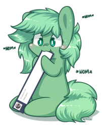 Size: 712x883 | Tagged: safe, artist:dsp2003, oc, oc only, oc:grass, pony, pony town, :3, ask, blushing, chibi, cute, dsp2003 is trying to murder us, nom, simple background, solo, style emulation, transparent background, tumblr
