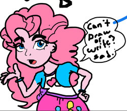 Size: 857x752 | Tagged: safe, artist:fuzzyfurvert, pinkie pie, equestria girls, g4, 1000 hours in ms paint, aggie.io, female, looking at you, ms paint, solo, speech bubble