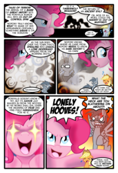 Size: 1024x1497 | Tagged: safe, artist:kazziepones, artist:ketirz, applejack, derpy hooves, pinkie pie, oc, oc:lonely hooves, pegasus, pony, comic:lonely hooves, g4, comic, female, glasses, mare