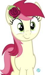 Size: 1600x2657 | Tagged: safe, artist:arifproject, roseluck, earth pony, pony, g4, cute, female, flower, flower in hair, mare, rosabetes, show accurate, simple background, smiling, smirk, smirk pone collection, solo, transparent background, vector