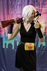 Size: 683x1024 | Tagged: artist needed, safe, oc, oc only, oc:velvet remedy, human, fallout equestria, 2016, clothes, cosplay, costume, irl, irl human, photo, plushie, rubronycon