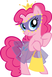 Size: 3100x4525 | Tagged: safe, artist:chromadancer, pinkie pie, g4, clothes, crown, female, handbag, jewelry, mask, regalia, simple background, skirt, solo, standing on two hooves, transparent background, tutu, vector