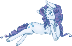 Size: 669x430 | Tagged: safe, artist:skelemik, rarity, g4, ear fluff, female, prone, sad, simple background, solo, transparent background, unshorn fetlocks