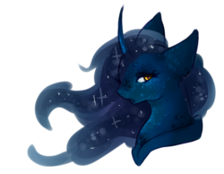 Size: 1600x1244 | Tagged: safe, artist:skelemik, princess luna, g4, bust, female, looking at you, portrait, sad, simple background, solo, transparent background