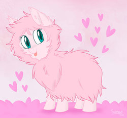 Size: 900x840 | Tagged: safe, artist:flourret, oc, oc only, oc:fluffle puff, :p, cute, ear fluff, female, heart, looking back, mare, signature, smiling, solo, standing, tongue out