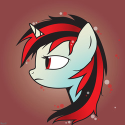 Size: 2324x2325 | Tagged: safe, artist:necr0manc3r, oc, oc only, oc:blackjack, pony, unicorn, fallout equestria, fallout equestria: project horizons, bust, fanfic, fanfic art, female, gradient background, high res, horn, mare, portrait, profile, solo