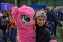 Size: 1920x1280 | Tagged: safe, artist:ketika, oc, oc:fluffle puff, human, 2016, :p, clothes, cosplay, costume, fursuit, hug, irl, irl human, photo, rubronycon, smiling, tongue out