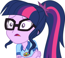 Size: 7000x6238 | Tagged: safe, artist:luckreza8, sci-twi, twilight sparkle, equestria girls, g4, my little pony equestria girls: legend of everfree, absurd resolution, camp everfree logo, camp everfree outfits, clothes, crossed arms, female, glasses, open mouth, simple background, solo, transparent background, vector