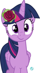 Size: 1600x2913 | Tagged: safe, artist:arifproject, edit, twilight sparkle, alicorn, pony, g4, ppov, cute, female, flower, flower in hair, folded wings, mare, rose, simple background, smirk, smirk pone collection, solo, transparent background, twiabetes, twilight sparkle (alicorn), vector