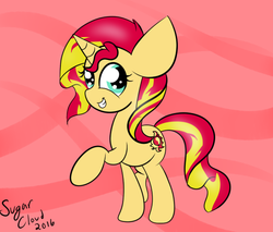 Size: 600x512 | Tagged: safe, artist:sugarcloud12, sunset shimmer, pony, unicorn, g4, cute, female, looking at you, raised hoof, shimmerbetes, smiling, solo