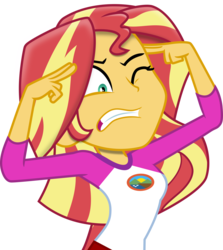 Size: 3000x3367 | Tagged: safe, artist:uponia, sunset shimmer, equestria girls, g4, my little pony equestria girls: legend of everfree, .svg available, arms, breasts, bust, clothes, collar, female, fingers, hand, high res, long hair, long sleeves, one eye closed, one eye open, pose, pstandard psychic pstance, psychic shimmer, shading, shirt, simple background, solo, struggling, teenager, teeth, transparent background, trying too hard, vector, wince