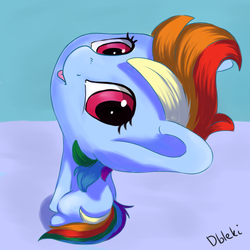 Size: 4000x4000 | Tagged: safe, artist:dbleki, rainbow dash, g4, absurd resolution, female, filly, filly rainbow dash, impossibly large head, looking at you, solo, tongue out, wingless