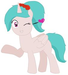 Size: 227x250 | Tagged: artist needed, safe, oc, oc only, alicorn, pony, alicorn oc, heart, ponytail, solo