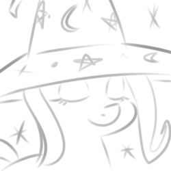 Size: 500x500 | Tagged: dead source, safe, artist:reiduran, trixie, pony, unicorn, g4, eyes closed, female, grayscale, mare, monochrome, simple background, sketch, smiling, solo, sparkles, trixie's hat, white background