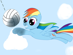 Size: 1000x750 | Tagged: safe, artist:chromadancer, rainbow dash, g4, female, flying, solo, volleyball