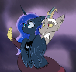 Size: 1109x1047 | Tagged: safe, artist:elementalokami, discord, princess luna, g4, coils, male, ship:lunacord, shipping, straight