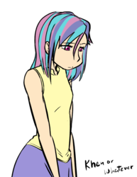 Size: 612x792 | Tagged: safe, artist:kprovido, princess celestia, human, g4, female, humanized, looking down, sad, simple background, solo, transparent background