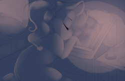 Size: 1700x1100 | Tagged: safe, artist:silentwulv, oc, oc only, candle, monochrome, sleeping, solo, wip