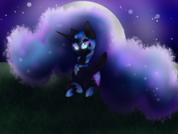 Size: 2000x1500 | Tagged: safe, artist:dreamcloudadopts, nightmare moon, g4, female, moon, nicemare moon, night, prone, smiling, solo, stars