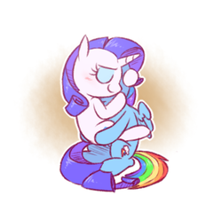 Size: 860x823 | Tagged: safe, artist:raridashdoodles, rainbow dash, rarity, pegasus, pony, unicorn, g4, blushing, cute, eyes closed, eyeshadow, female, gradient background, hug, lesbian, makeup, mare, ship:raridash, shipping, smiling, straddling